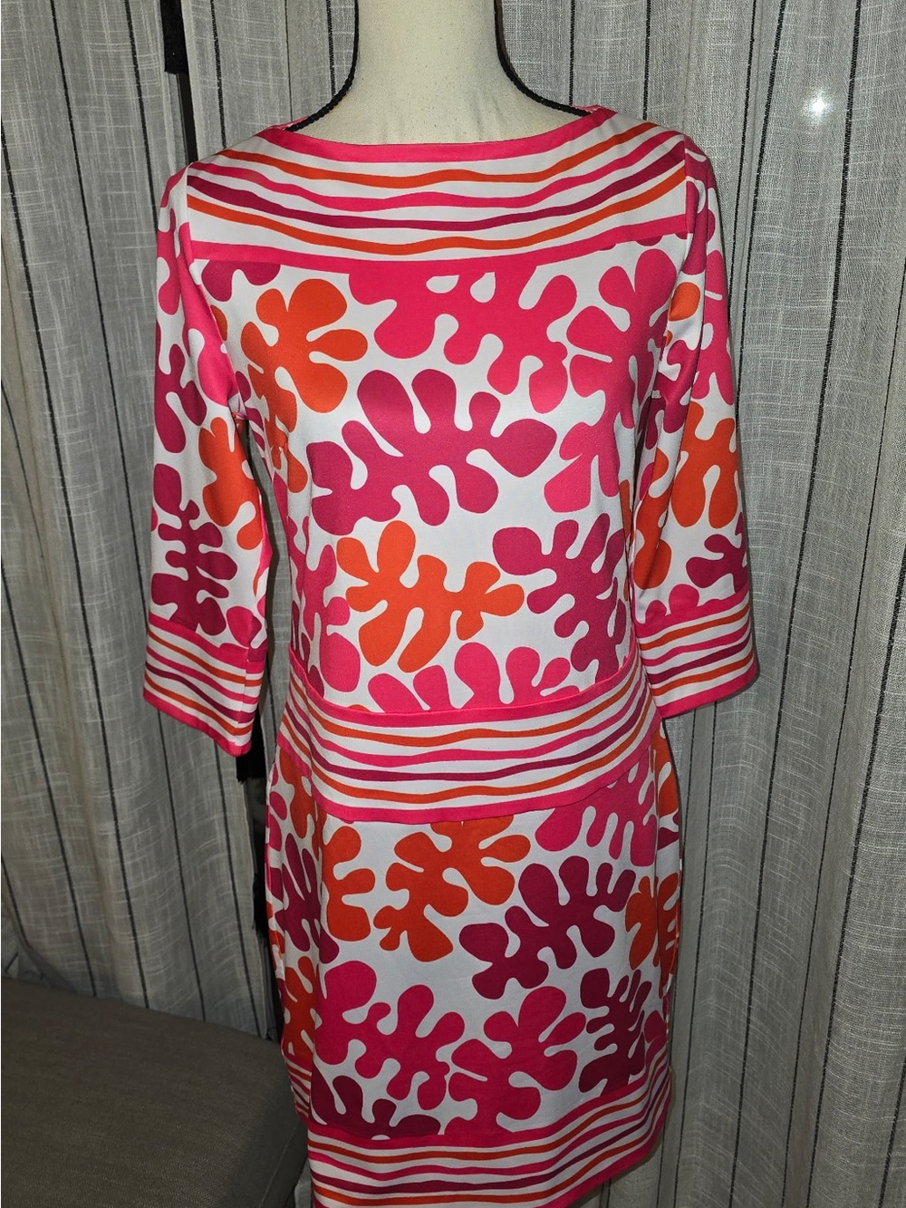 Gretchen Scott Designs Pink & Orange Abstract Long Sleeve Shift Dress